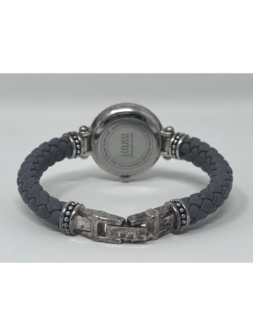 Ecclissi Sterling Silver Quartz Analog Women's Wristwatch Gray Leather Band